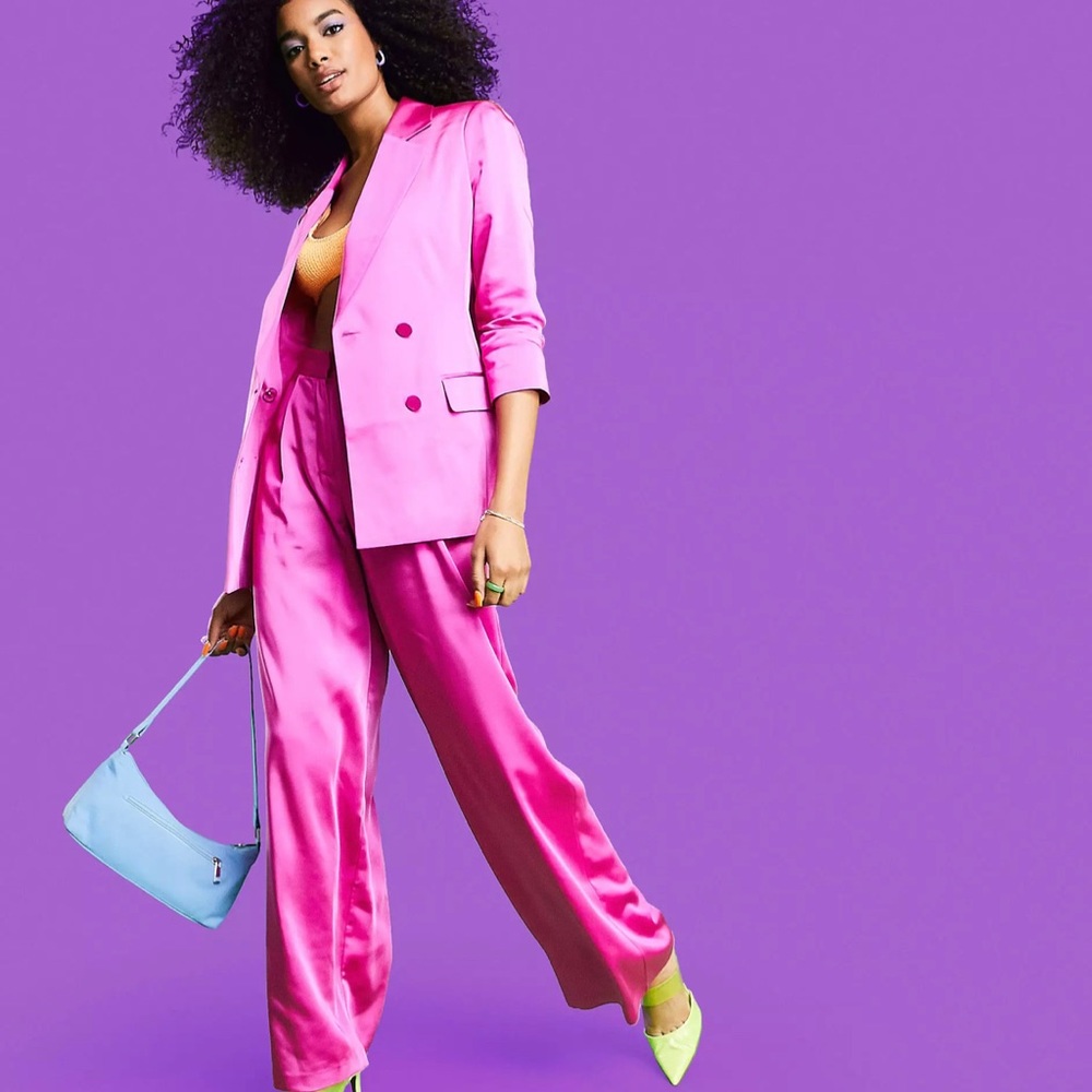 Pink Satin double-breasted blazer